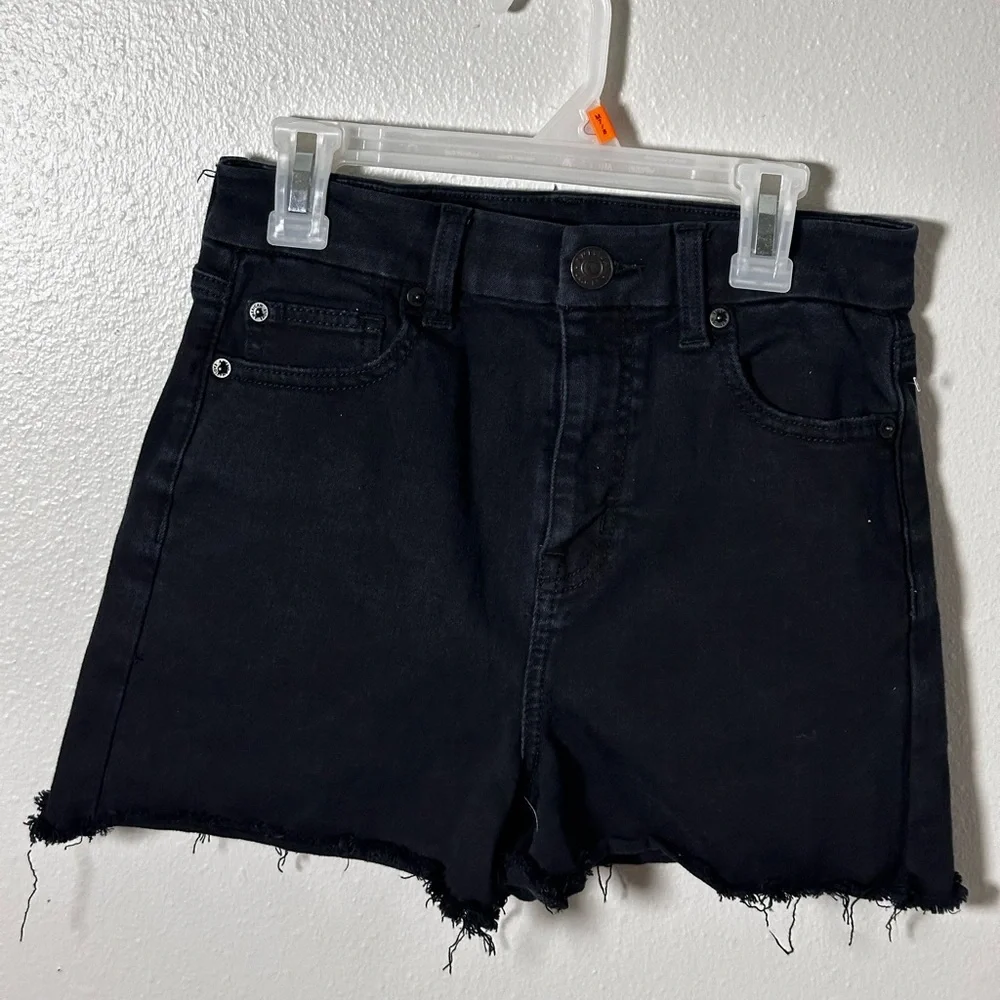 American‎ Eagle Women Black Denim Curvy High Rise Shortie Cutoff Shorts size 4